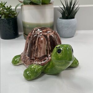 Green and Brown Ceramic Turtle Figurine